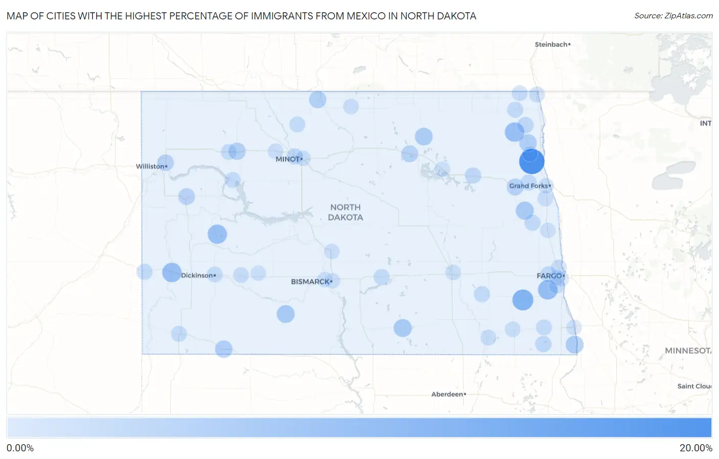 Cities with the Highest Percentage of Immigrants from Mexico in North Dakota Map