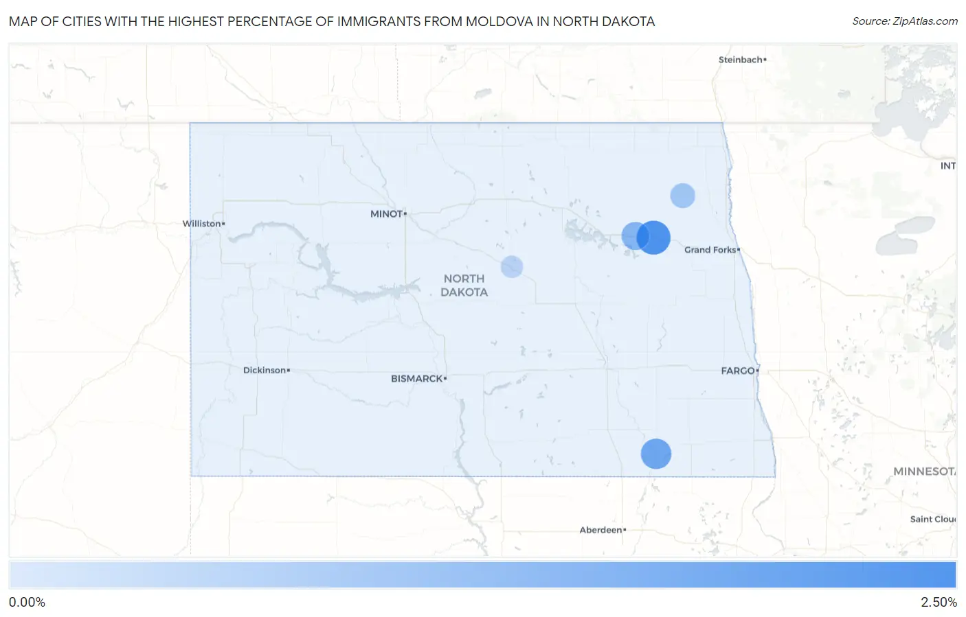 Cities with the Highest Percentage of Immigrants from Moldova in North Dakota Map