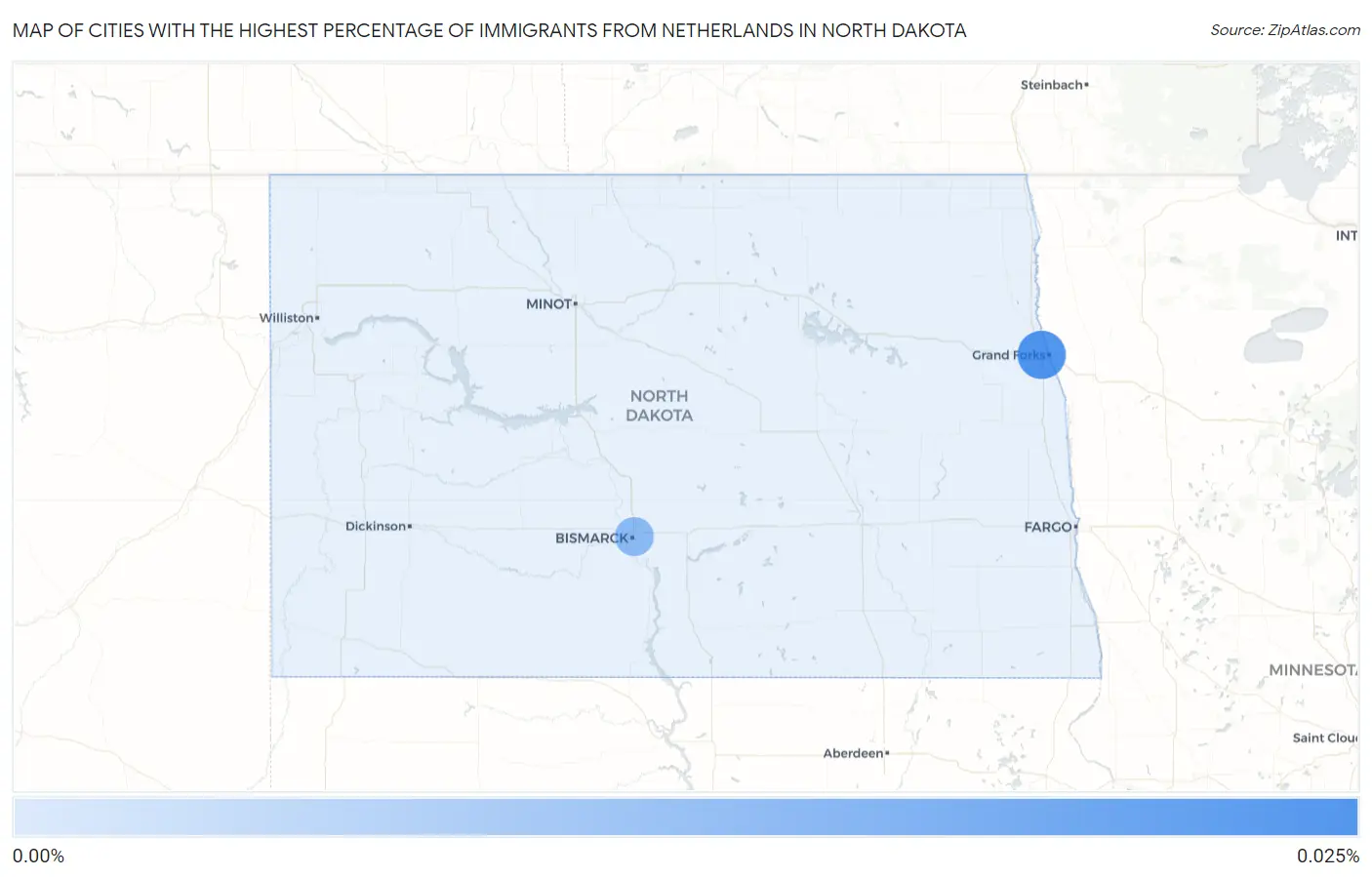 Cities with the Highest Percentage of Immigrants from Netherlands in North Dakota Map