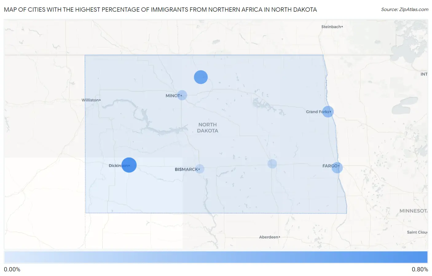 Cities with the Highest Percentage of Immigrants from Northern Africa in North Dakota Map