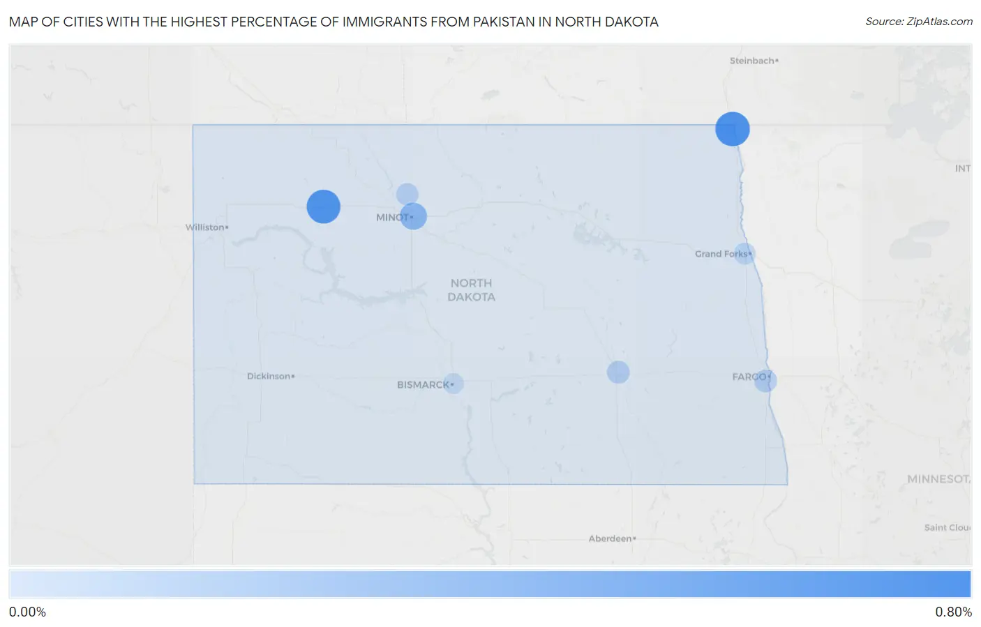 Cities with the Highest Percentage of Immigrants from Pakistan in North Dakota Map