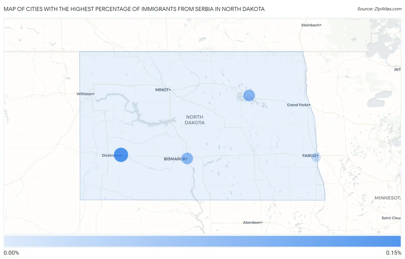 Cities with the Highest Percentage of Immigrants from Serbia in North Dakota Map