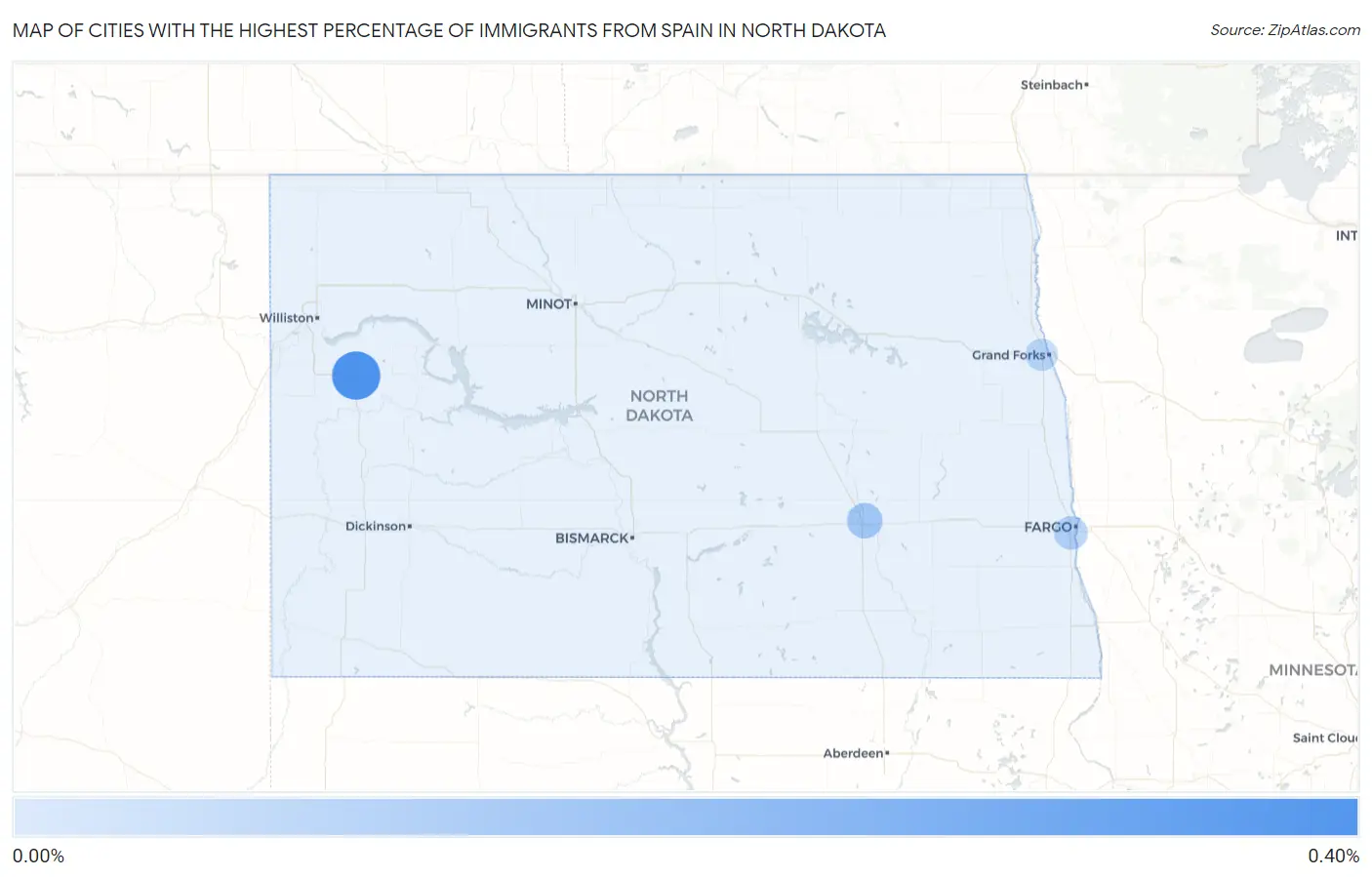 Cities with the Highest Percentage of Immigrants from Spain in North Dakota Map