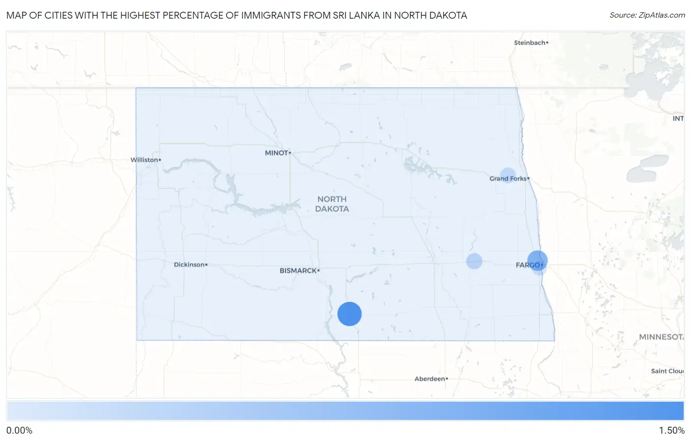 Cities with the Highest Percentage of Immigrants from Sri Lanka in North Dakota Map