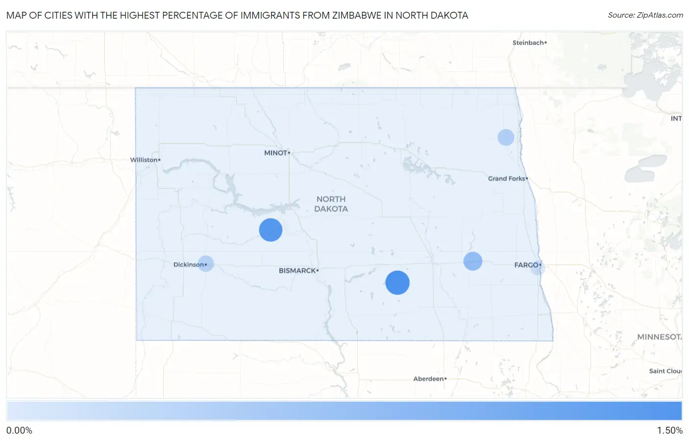 Cities with the Highest Percentage of Immigrants from Zimbabwe in North Dakota Map