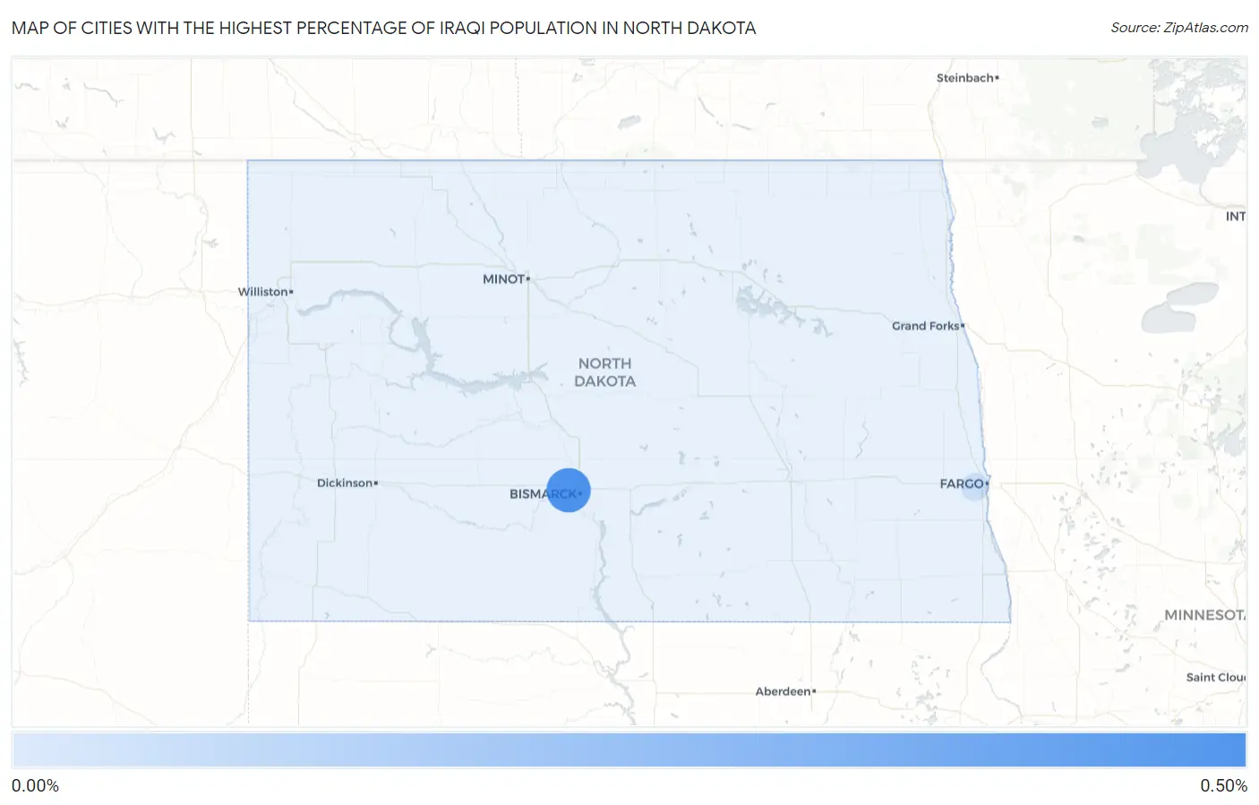 Cities with the Highest Percentage of Iraqi Population in North Dakota Map