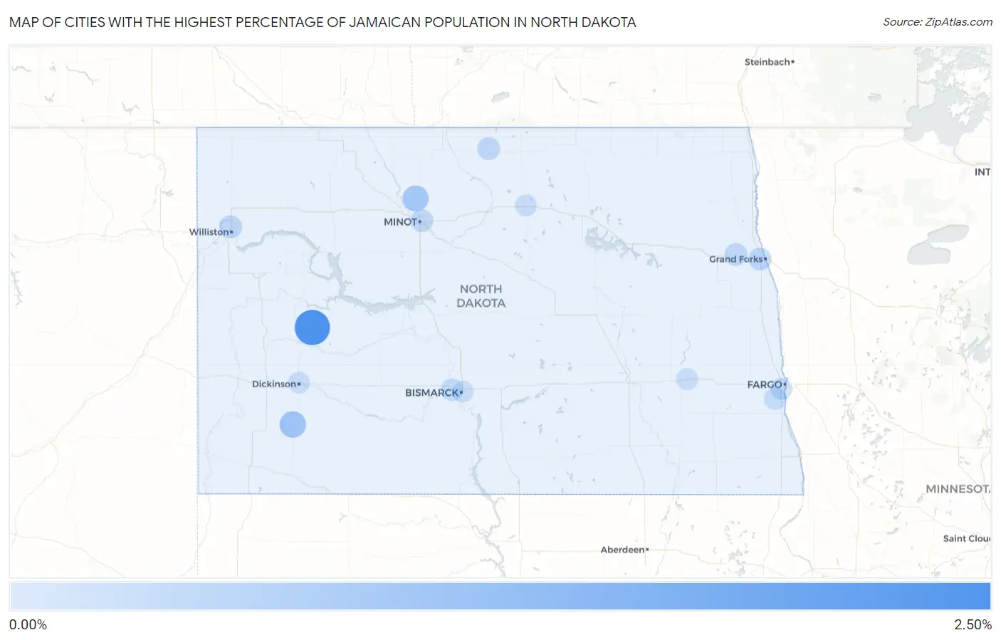 Cities with the Highest Percentage of Jamaican Population in North Dakota Map