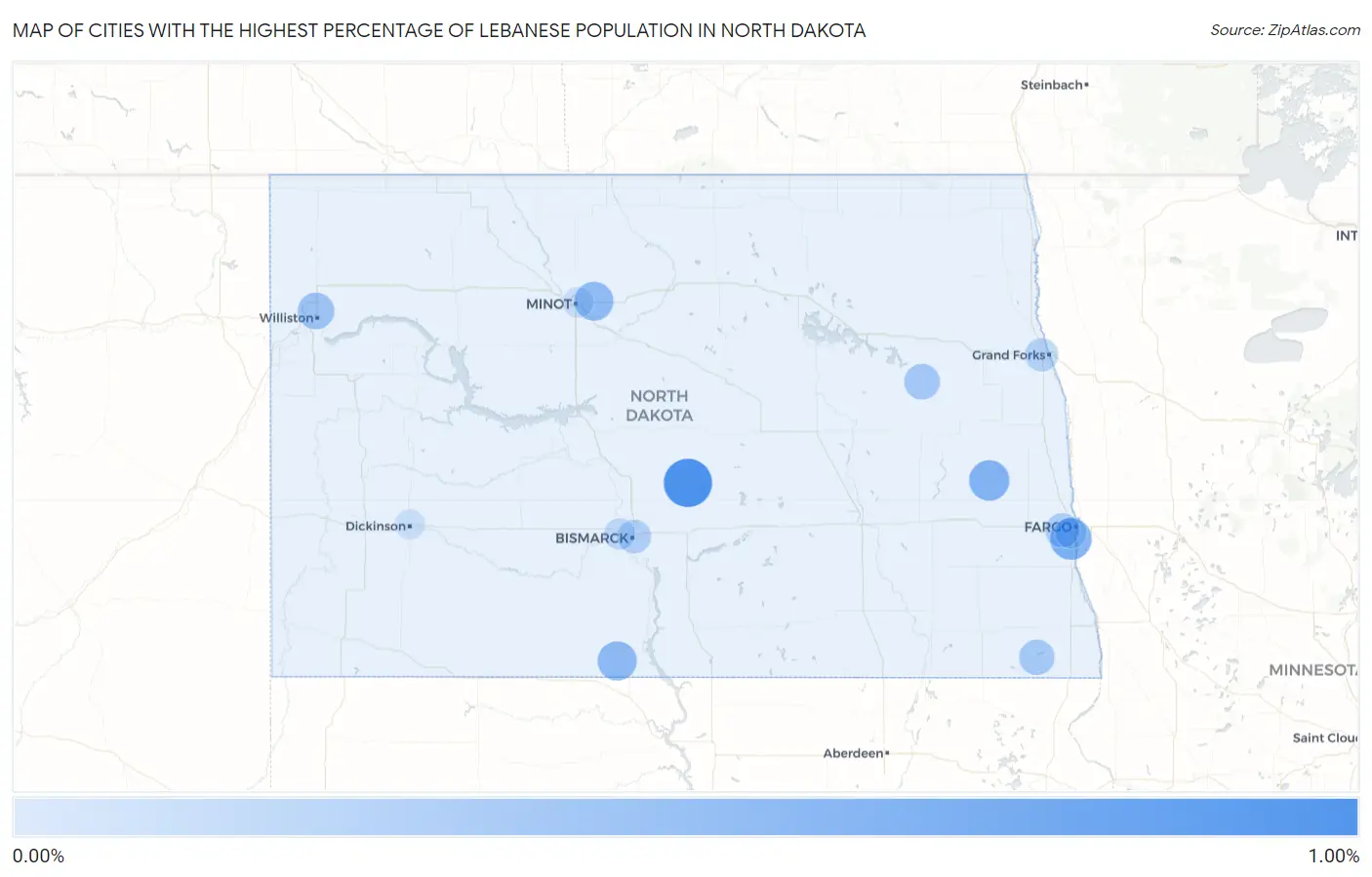Cities with the Highest Percentage of Lebanese Population in North Dakota Map