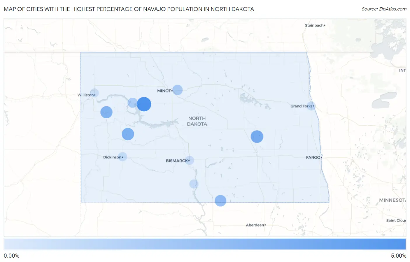 Cities with the Highest Percentage of Navajo Population in North Dakota Map