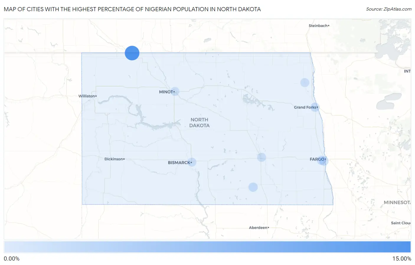 Cities with the Highest Percentage of Nigerian Population in North Dakota Map