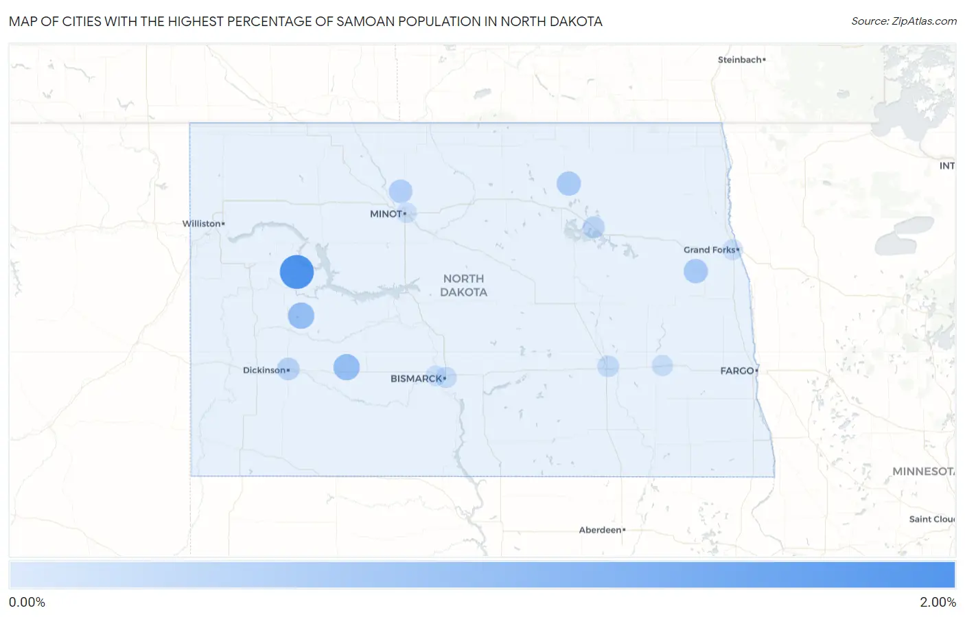 Cities with the Highest Percentage of Samoan Population in North Dakota Map