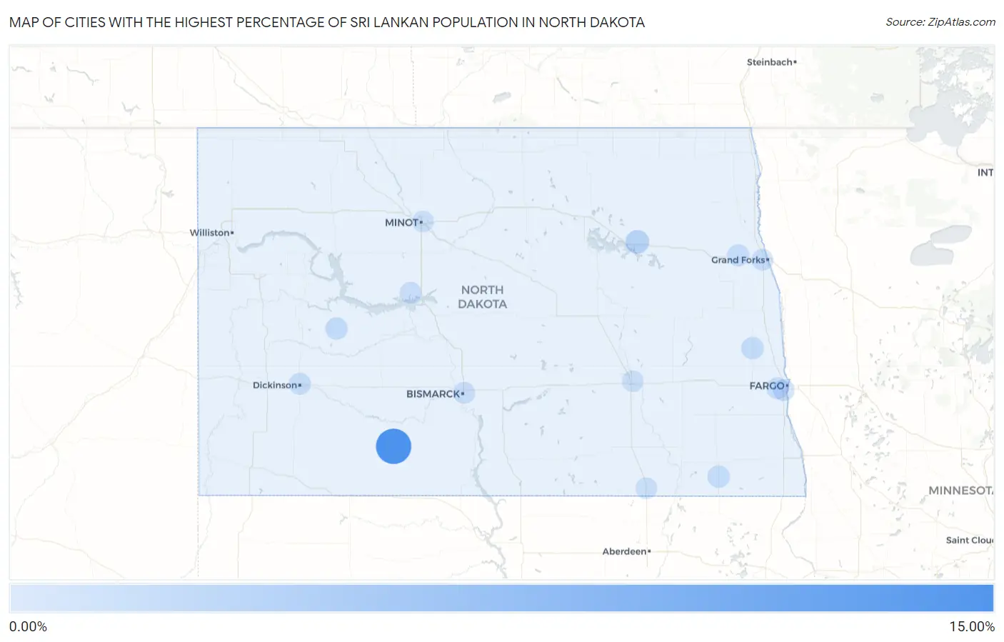 Cities with the Highest Percentage of Sri Lankan Population in North Dakota Map