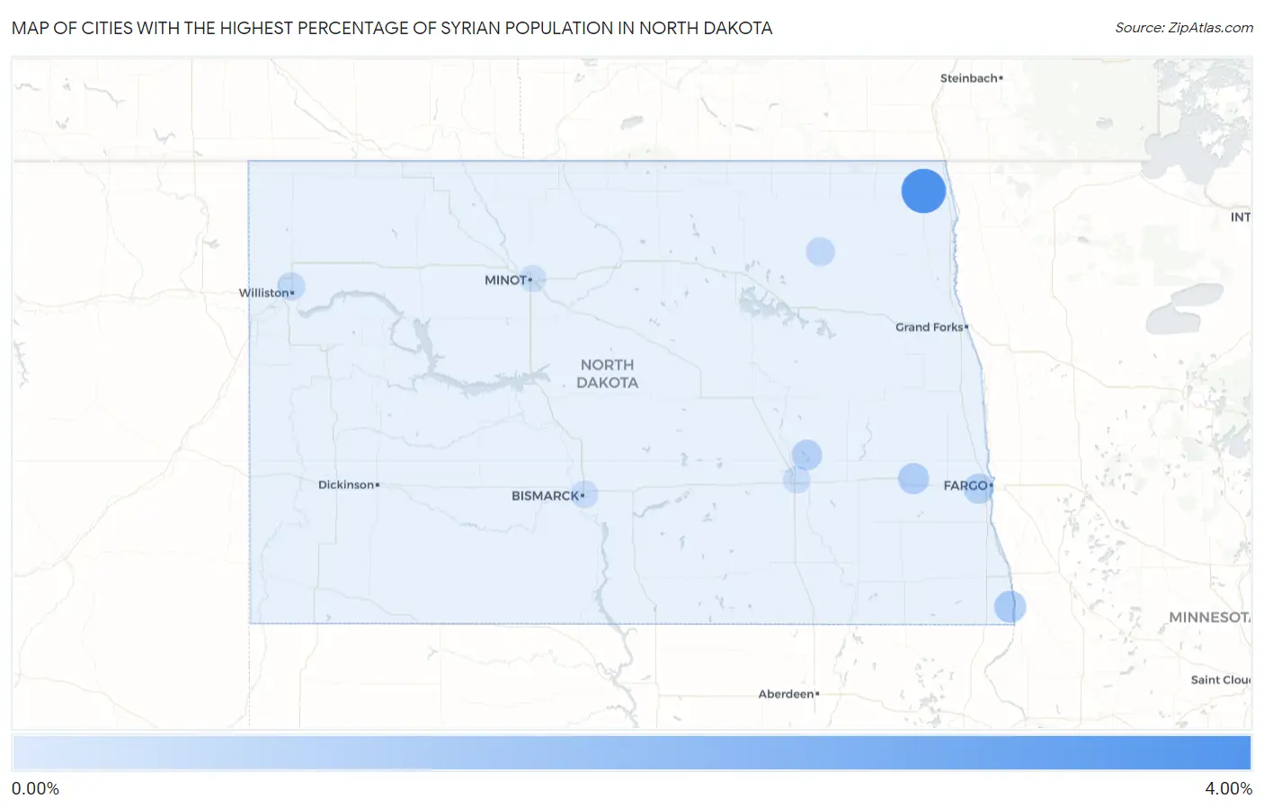Cities with the Highest Percentage of Syrian Population in North Dakota Map