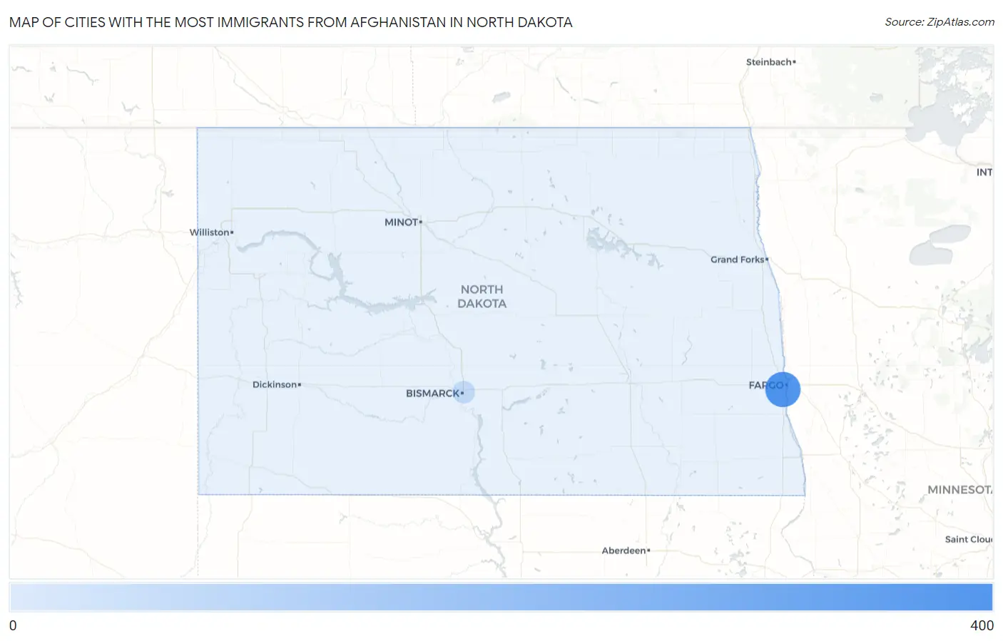 Cities with the Most Immigrants from Afghanistan in North Dakota Map