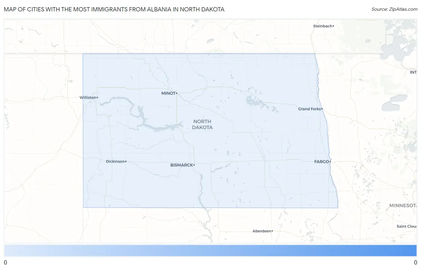 Cities with the Most Immigrants from Albania in North Dakota Map