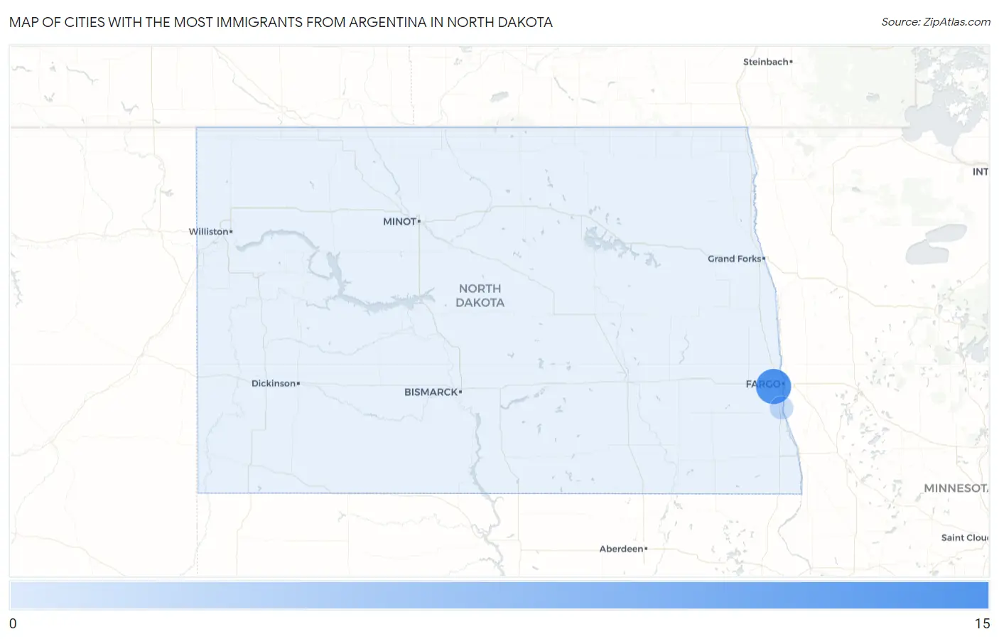 Cities with the Most Immigrants from Argentina in North Dakota Map
