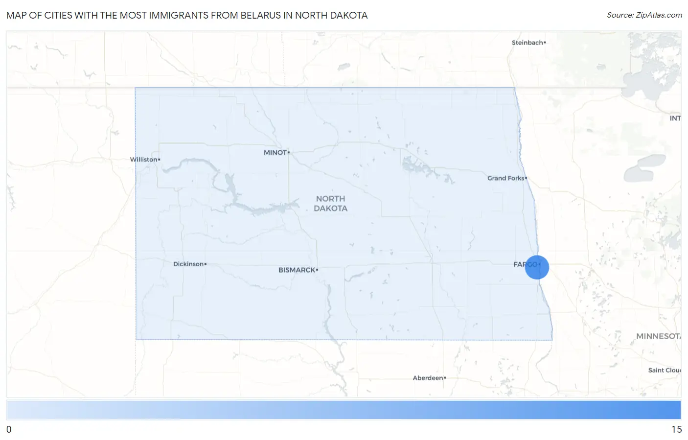 Cities with the Most Immigrants from Belarus in North Dakota Map