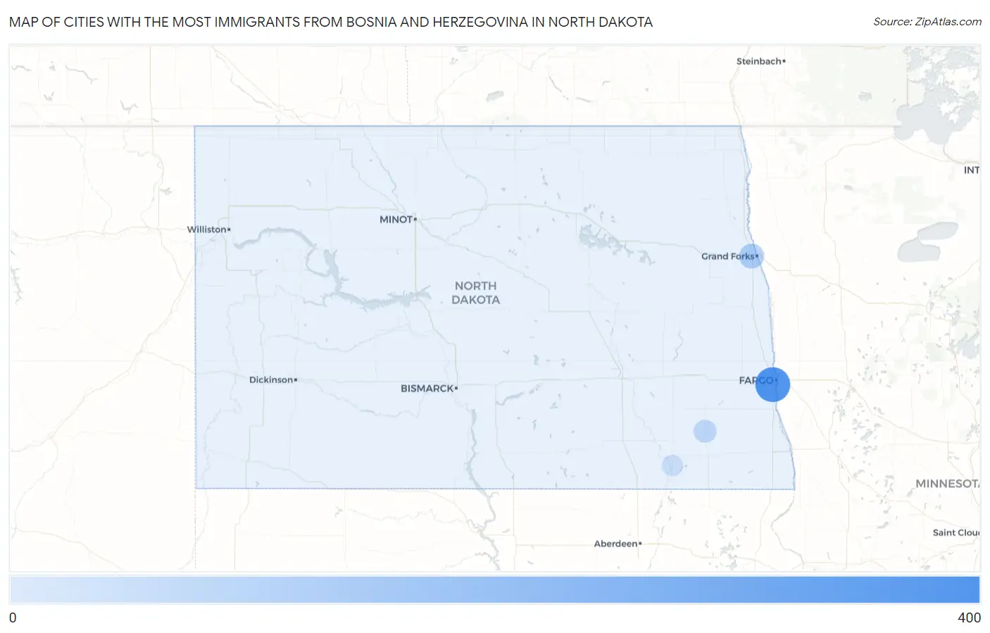 Cities with the Most Immigrants from Bosnia and Herzegovina in North Dakota Map