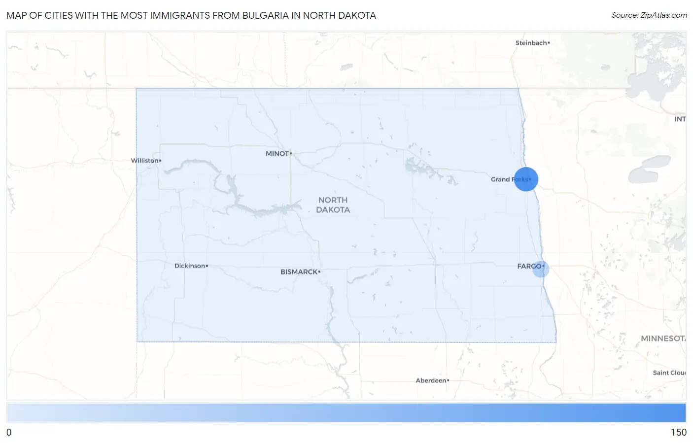 Cities with the Most Immigrants from Bulgaria in North Dakota Map