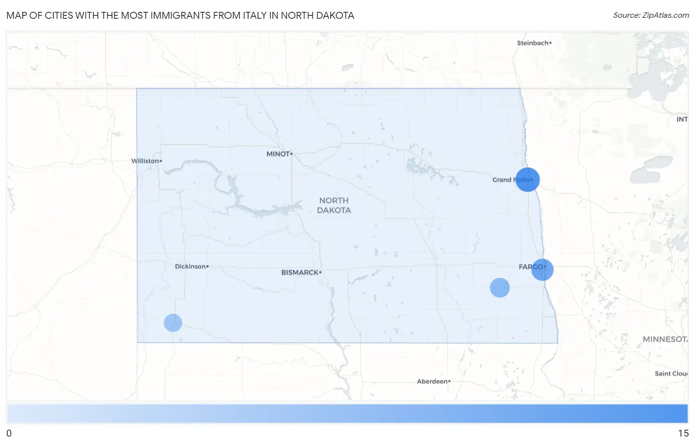 Cities with the Most Immigrants from Italy in North Dakota Map