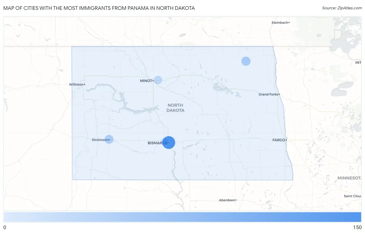 Cities with the Most Immigrants from Panama in North Dakota Map