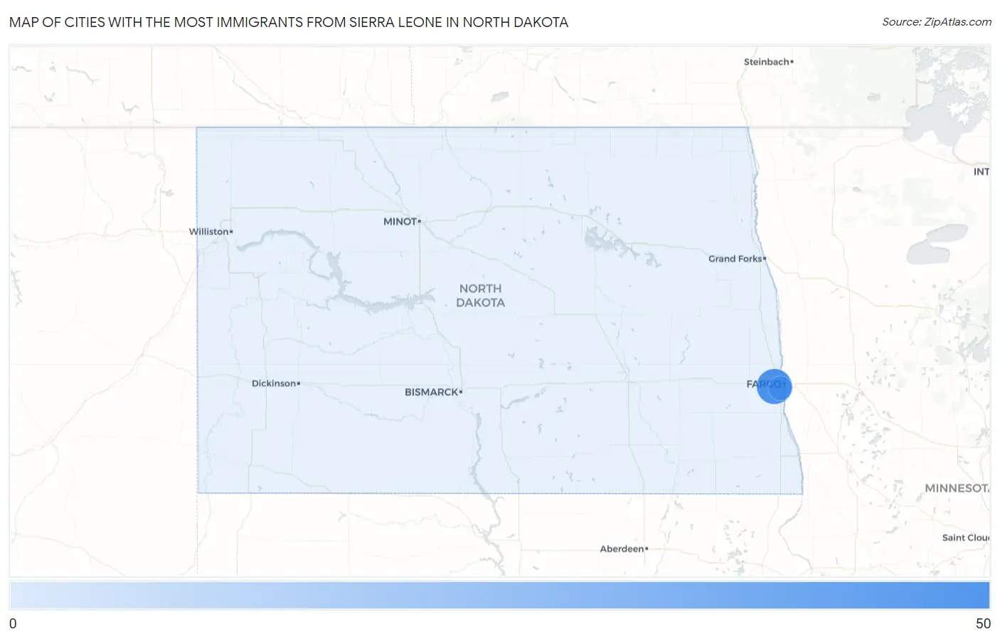 Cities with the Most Immigrants from Sierra Leone in North Dakota Map