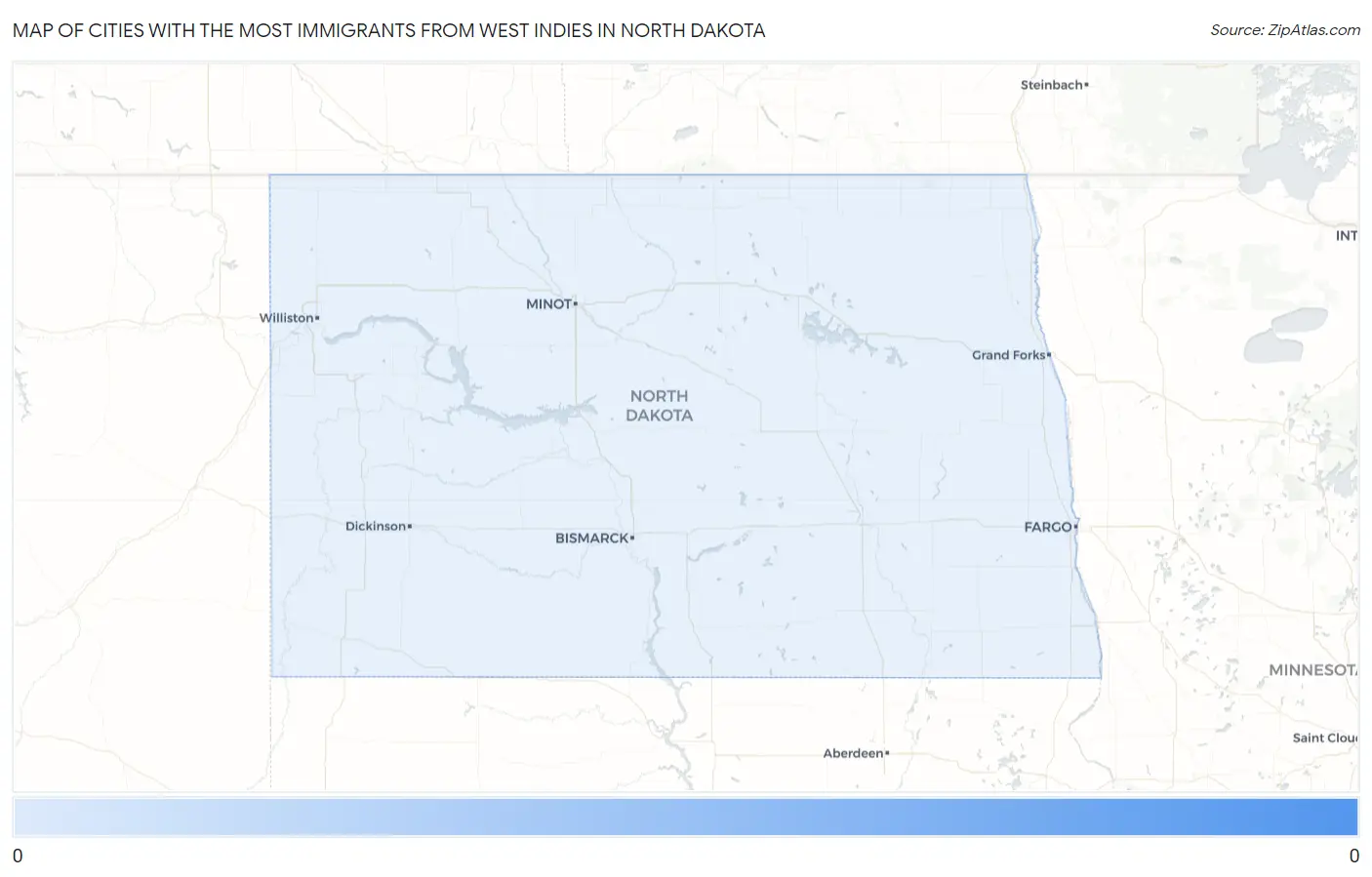 Cities with the Most Immigrants from West Indies in North Dakota Map