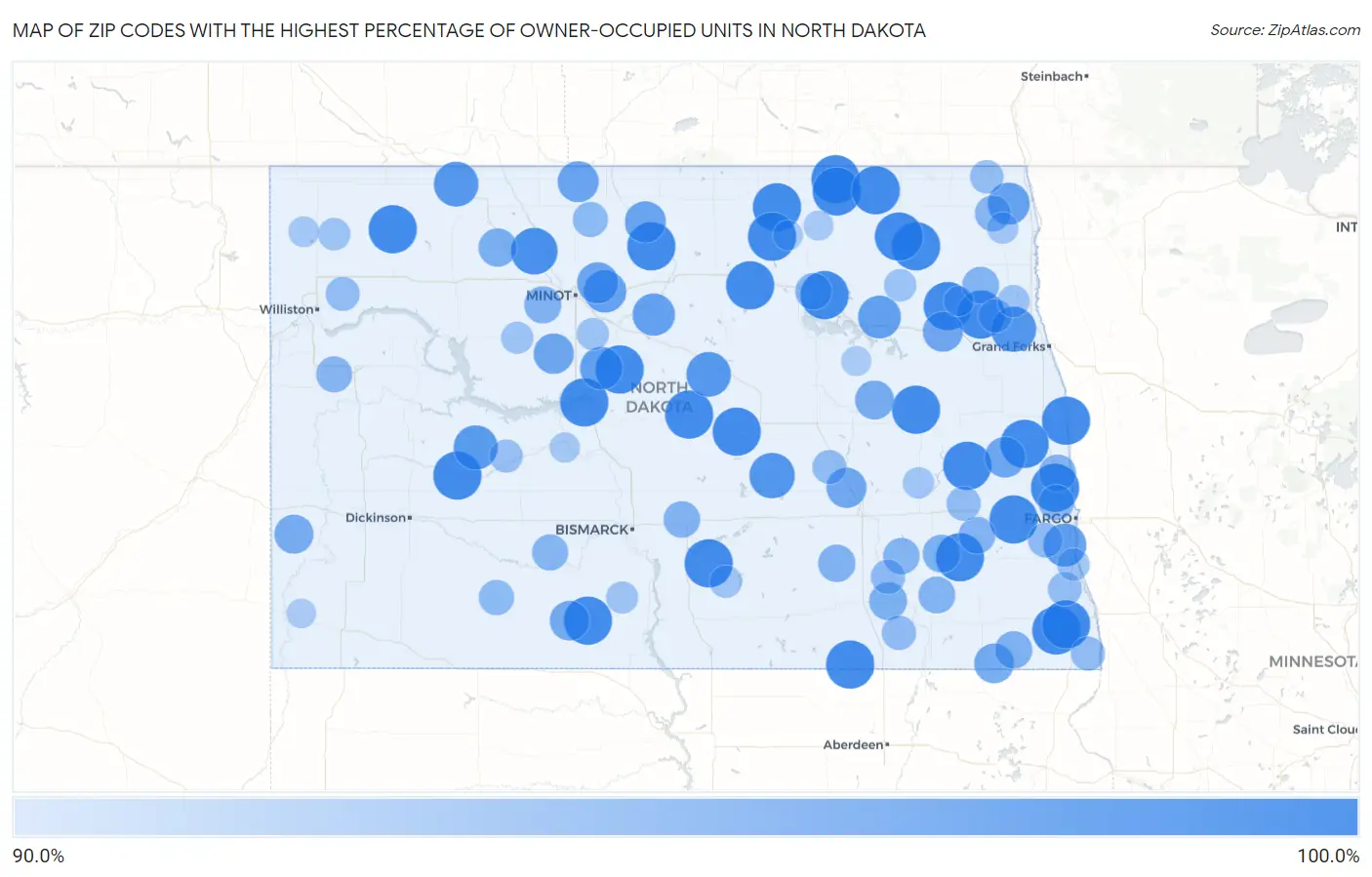 Zip Codes with the Highest Percentage of Owner-Occupied Units in North Dakota Map
