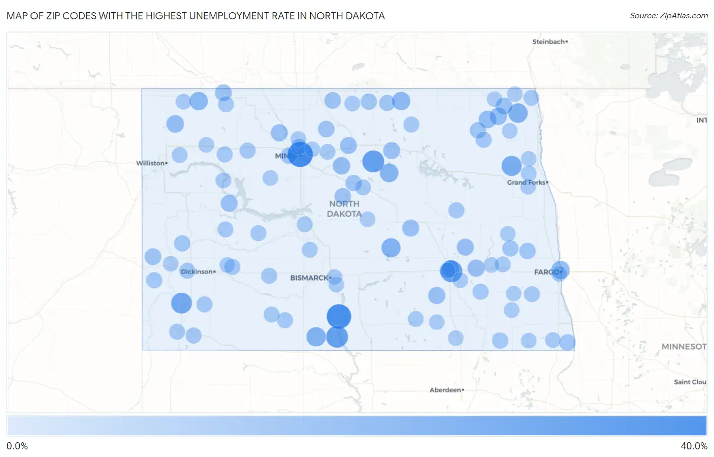 Zip Codes with the Highest Unemployment Rate in North Dakota Map