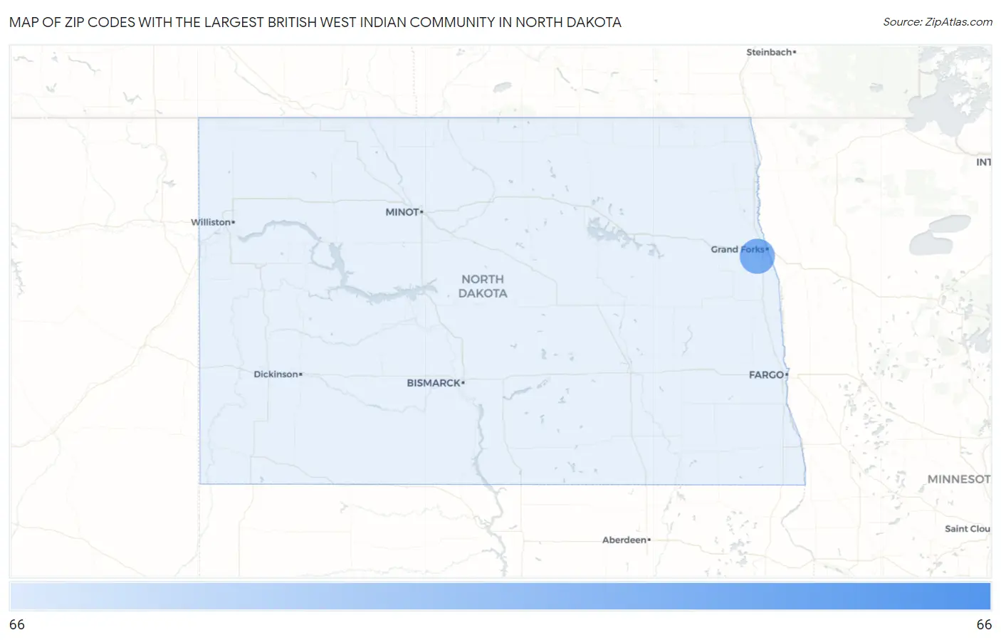 Zip Codes with the Largest British West Indian Community in North Dakota Map