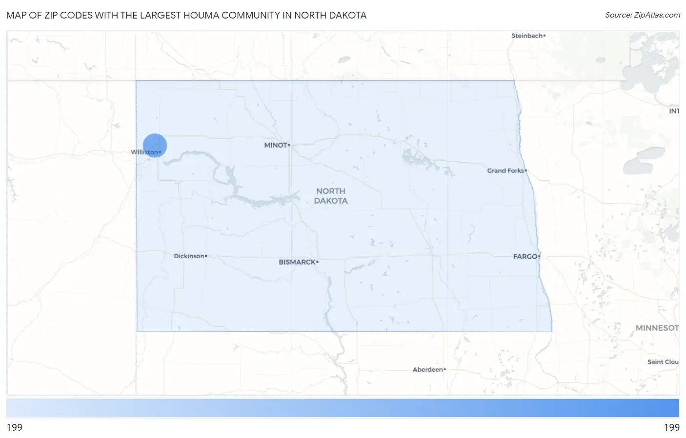 Zip Codes with the Largest Houma Community in North Dakota Map