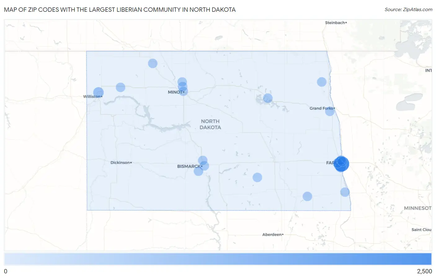 Zip Codes with the Largest Liberian Community in North Dakota Map