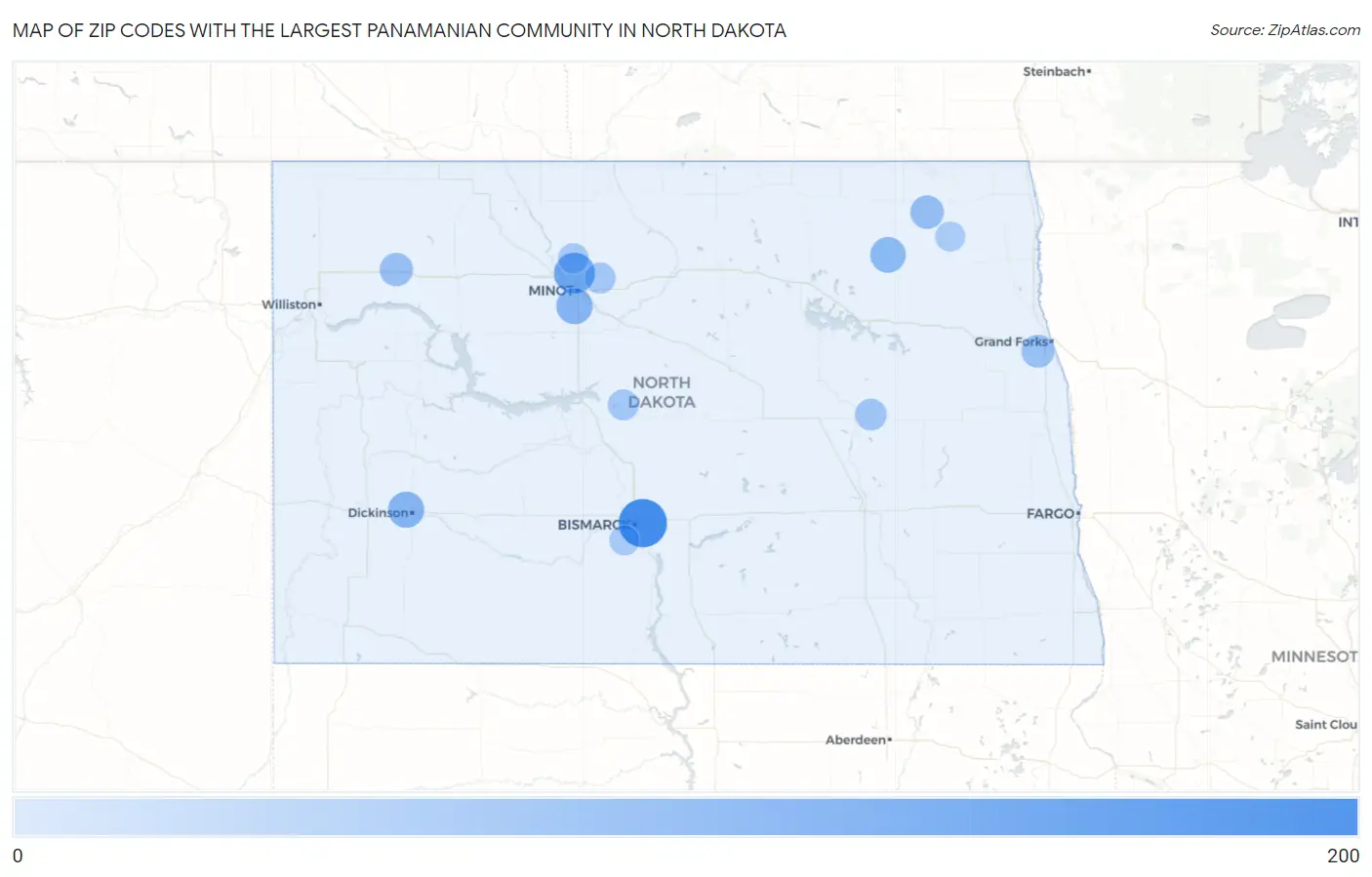 Zip Codes with the Largest Panamanian Community in North Dakota Map