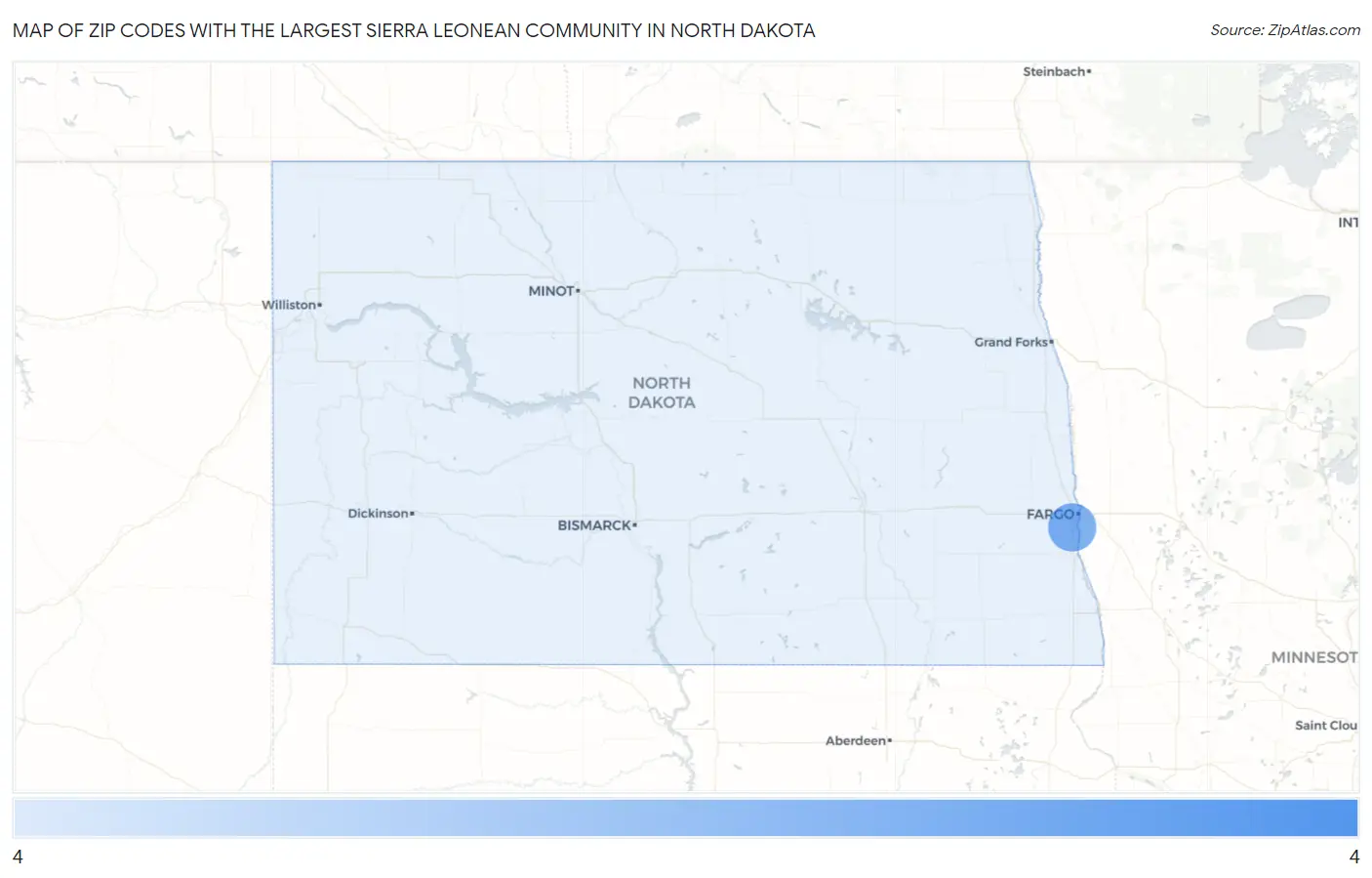 Zip Codes with the Largest Sierra Leonean Community in North Dakota Map