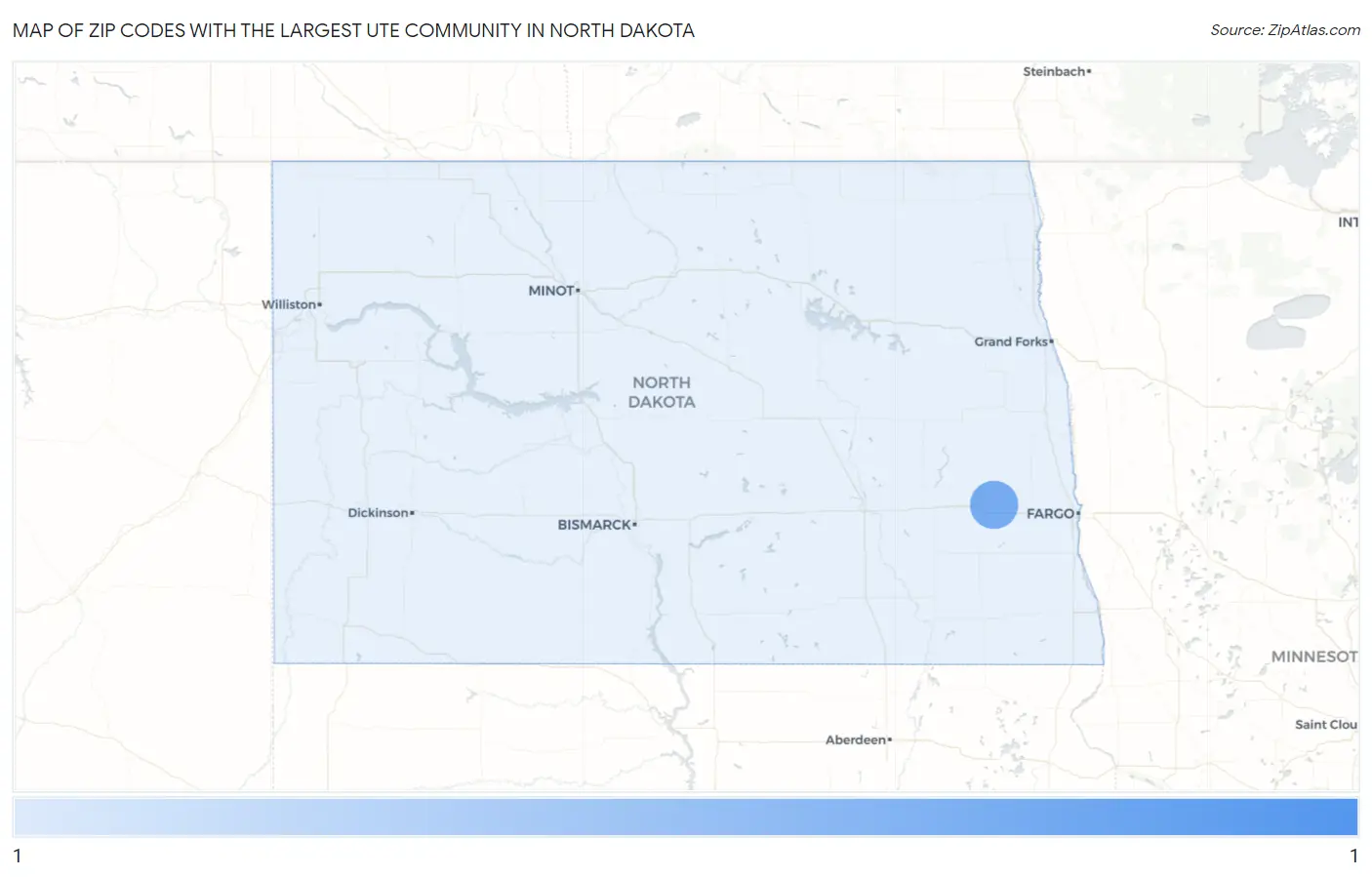Zip Codes with the Largest Ute Community in North Dakota Map