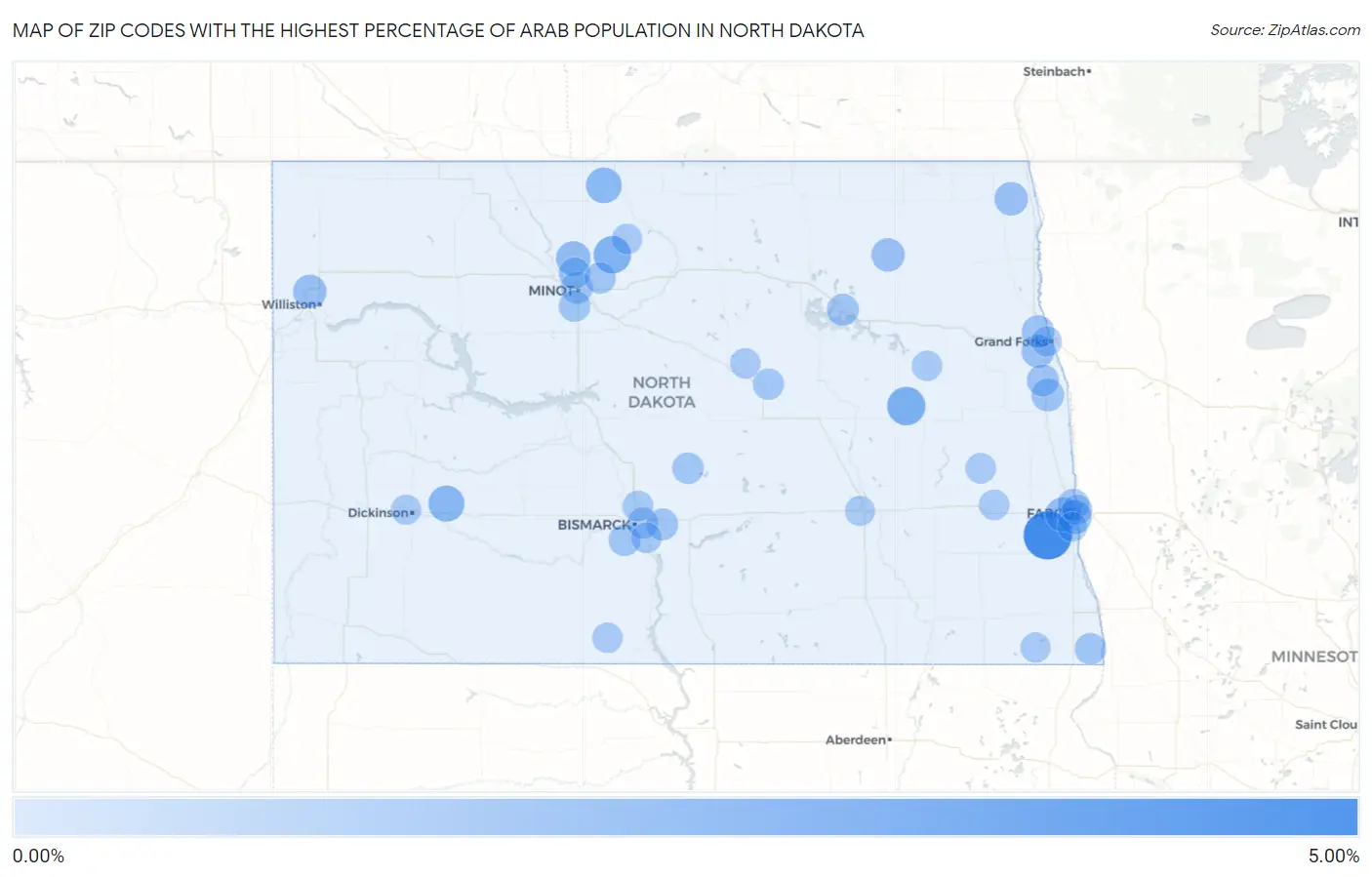 Zip Codes with the Highest Percentage of Arab Population in North Dakota Map