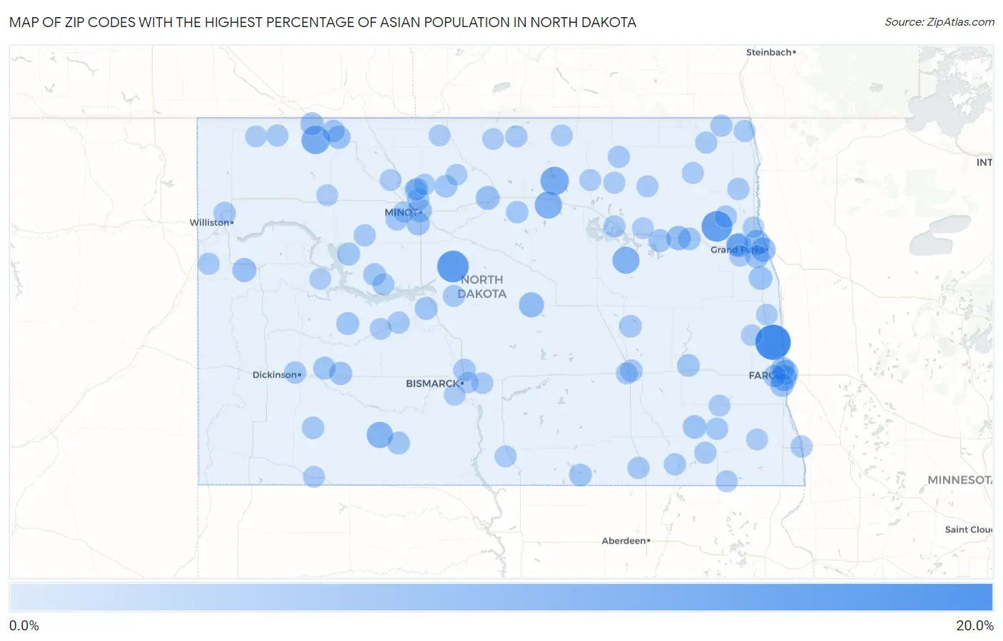 Zip Codes with the Highest Percentage of Asian Population in North Dakota Map