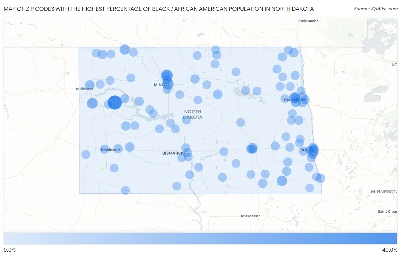 Zip Codes with the Highest Percentage of Black / African American Population in North Dakota Map