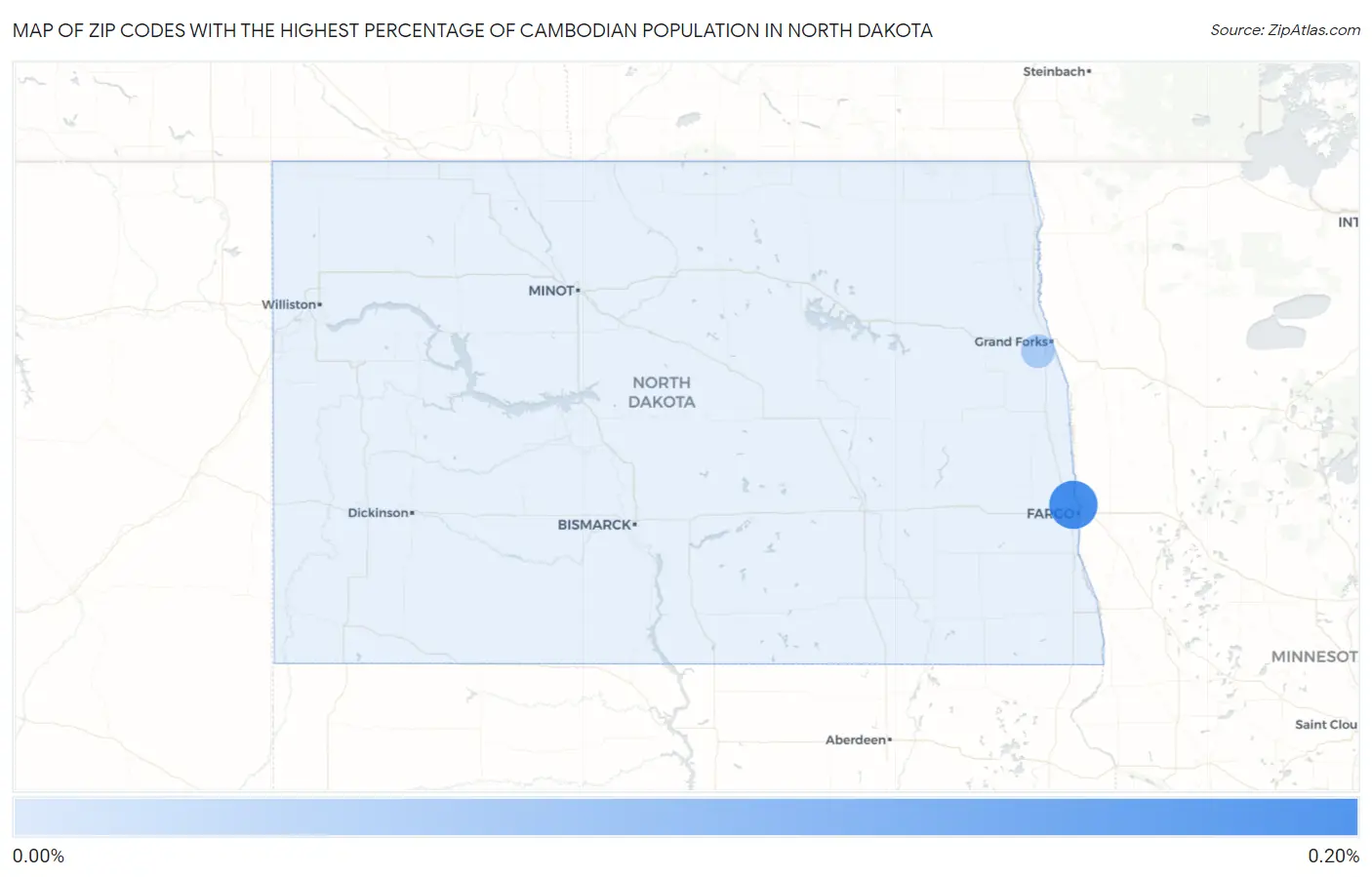 Zip Codes with the Highest Percentage of Cambodian Population in North Dakota Map