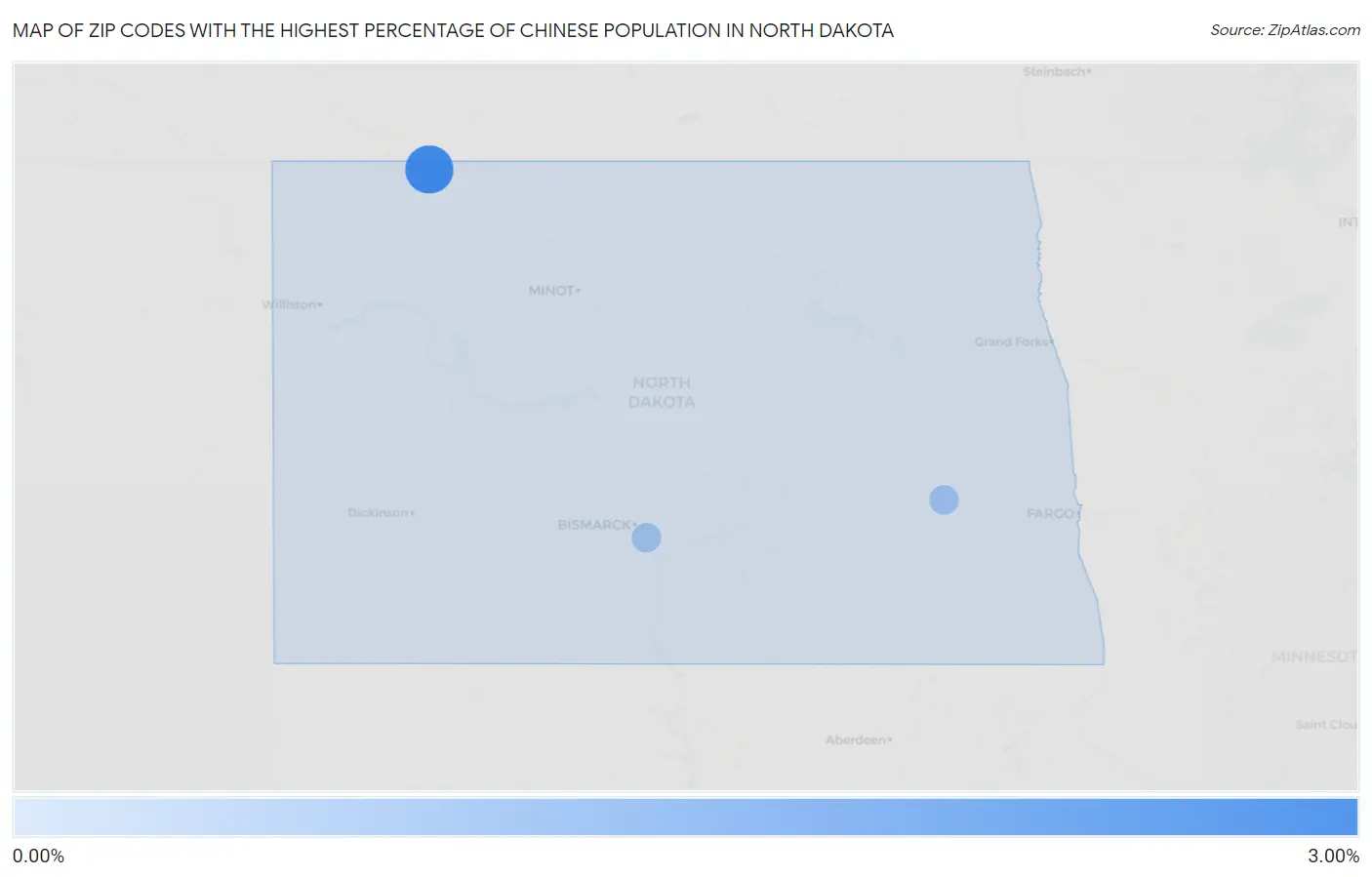 Zip Codes with the Highest Percentage of Chinese Population in North Dakota Map