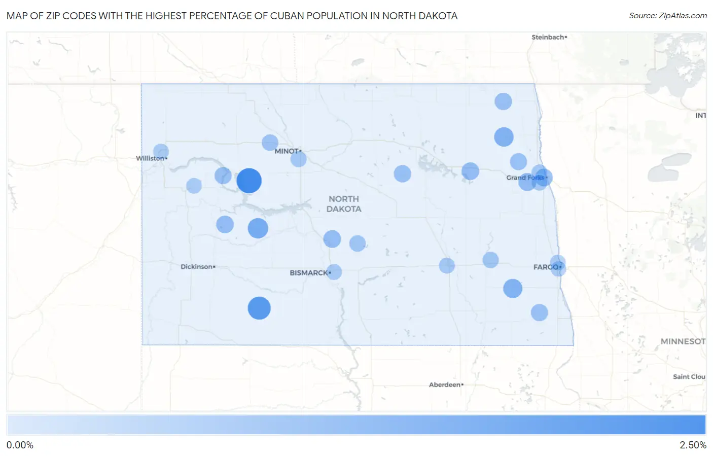 Zip Codes with the Highest Percentage of Cuban Population in North Dakota Map
