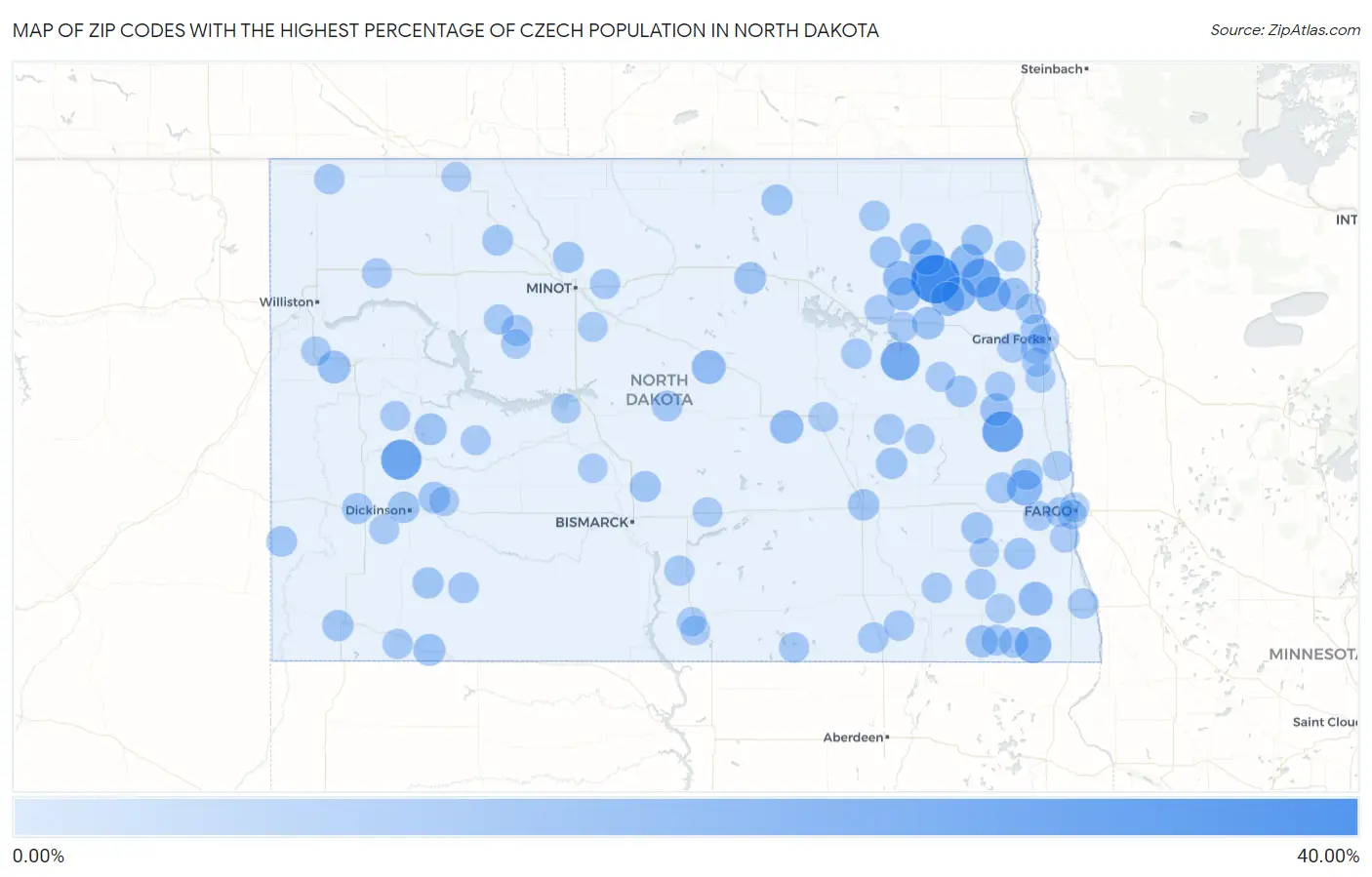 Zip Codes with the Highest Percentage of Czech Population in North Dakota Map