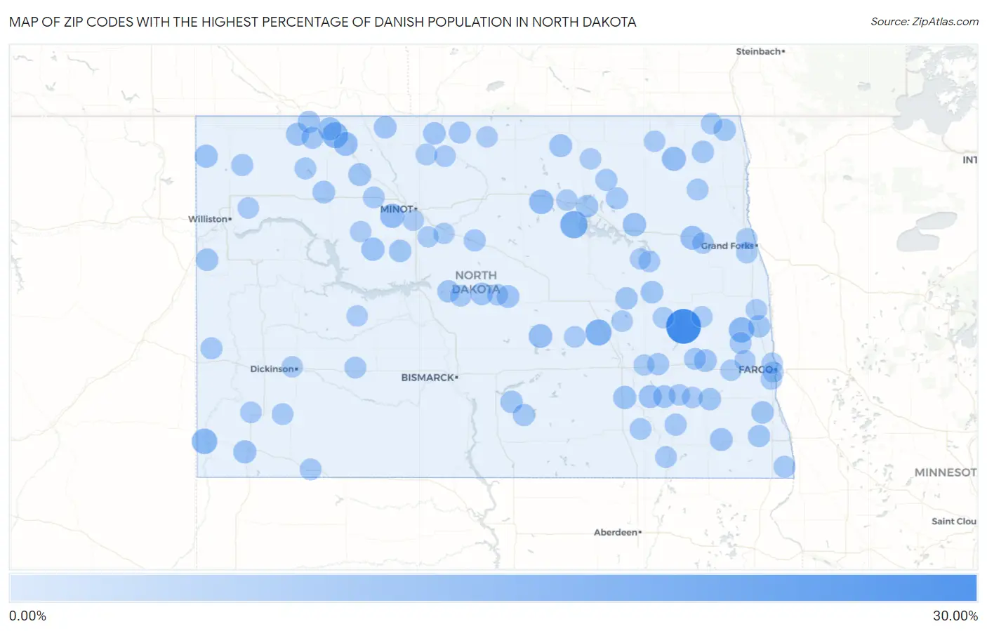 Zip Codes with the Highest Percentage of Danish Population in North Dakota Map