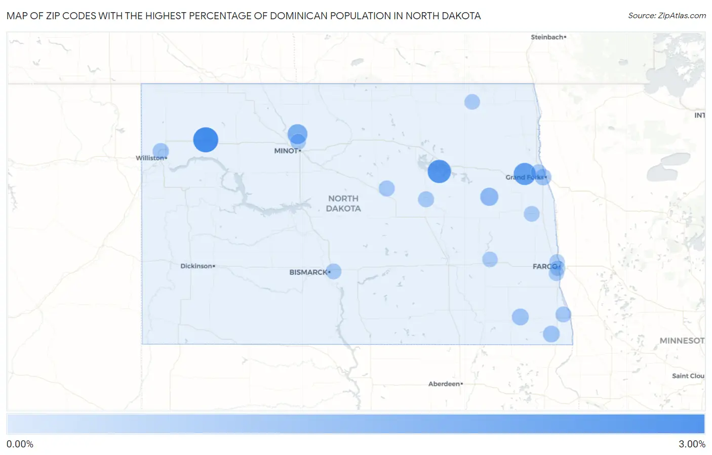 Zip Codes with the Highest Percentage of Dominican Population in North Dakota Map