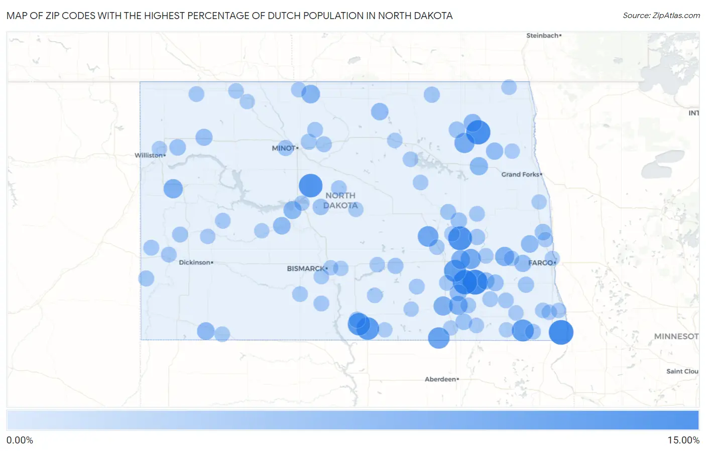 Zip Codes with the Highest Percentage of Dutch Population in North Dakota Map