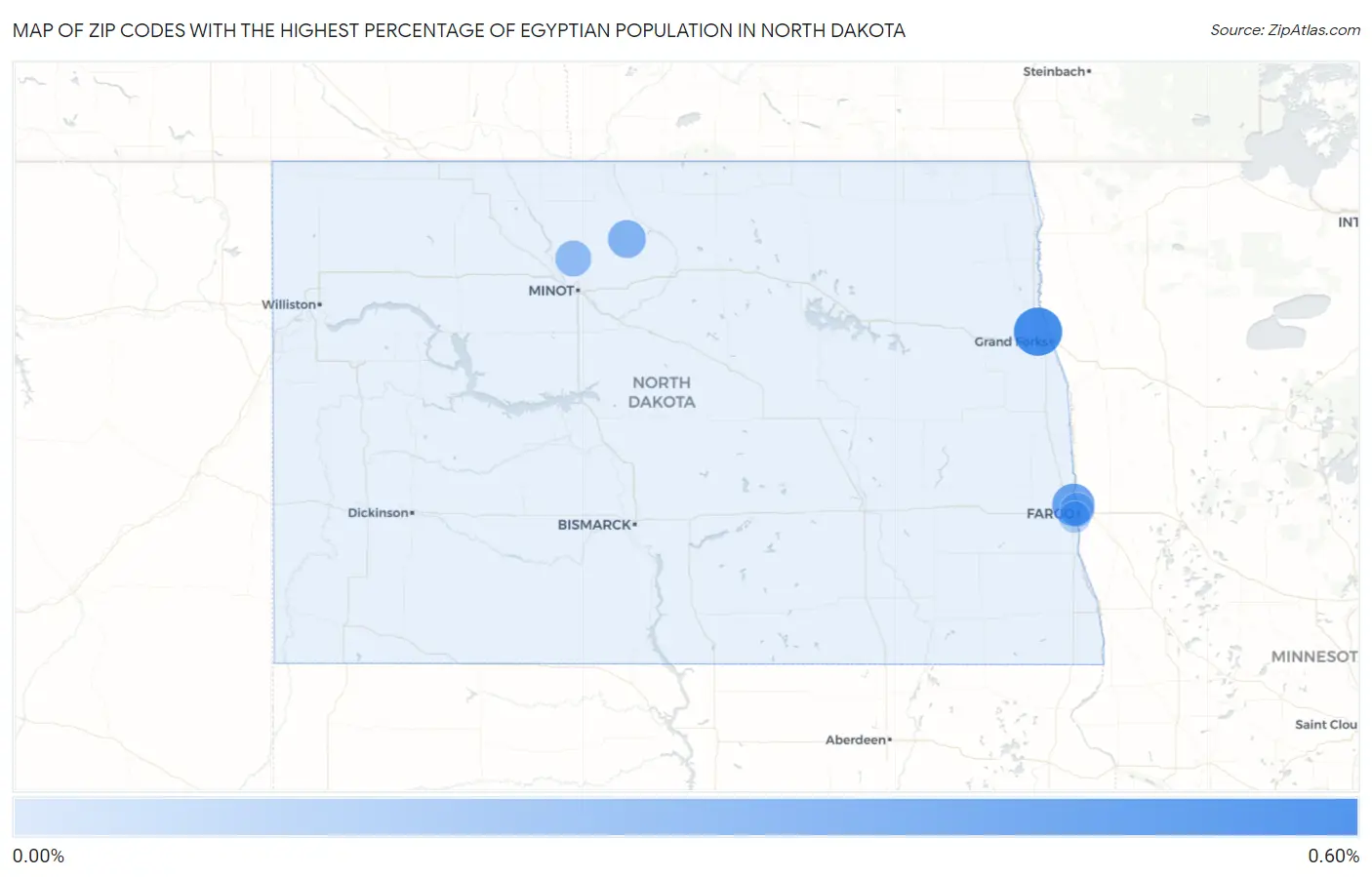 Zip Codes with the Highest Percentage of Egyptian Population in North Dakota Map