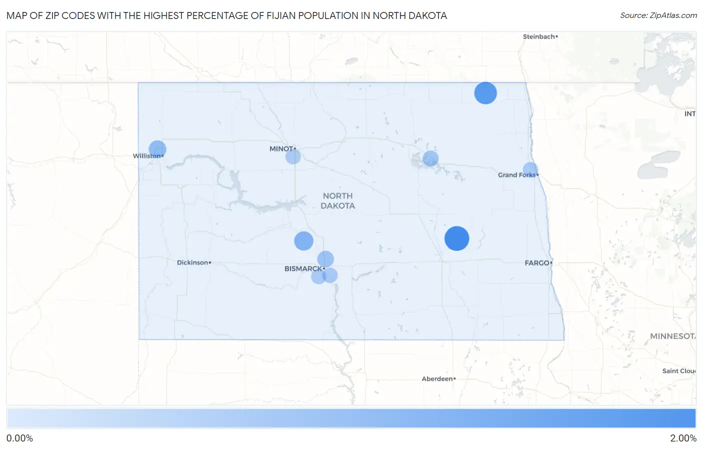 Zip Codes with the Highest Percentage of Fijian Population in North Dakota Map