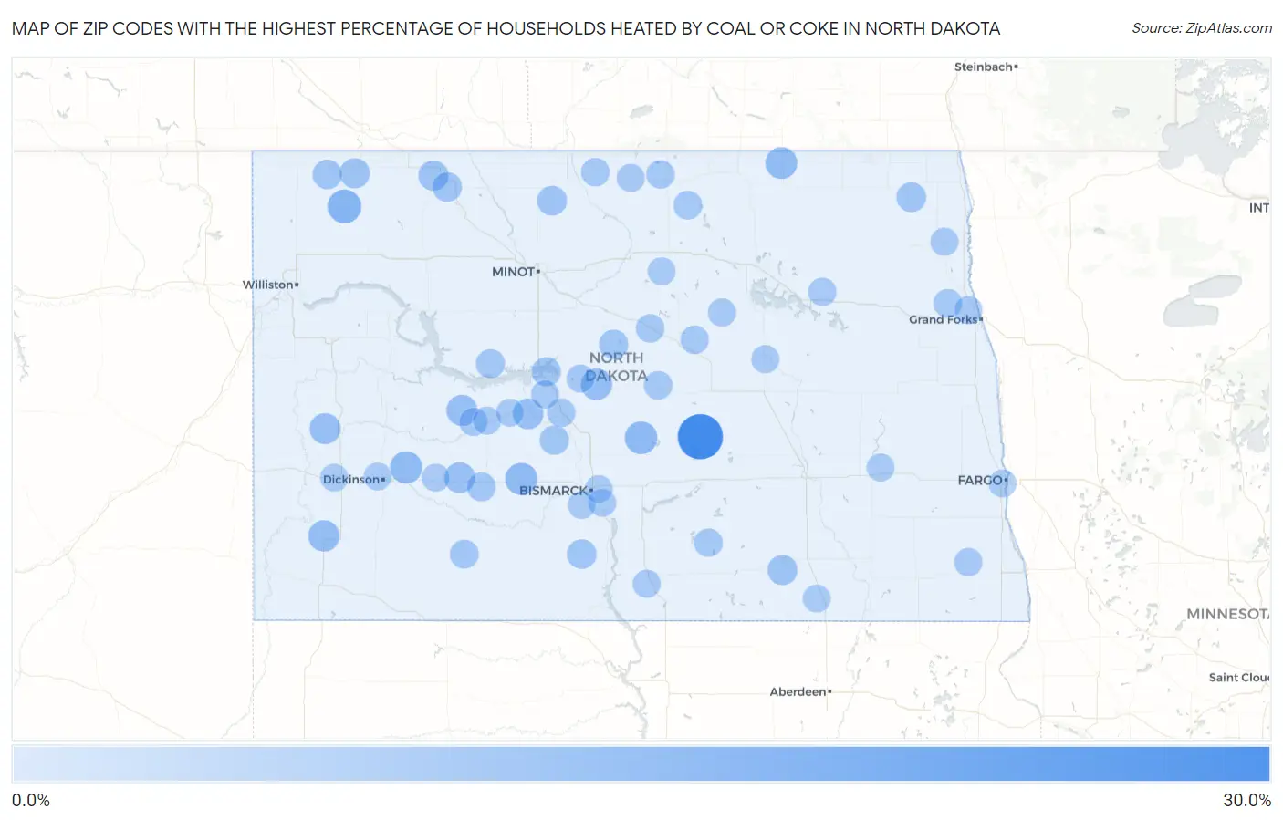 Zip Codes with the Highest Percentage of Households Heated by Coal or Coke in North Dakota Map