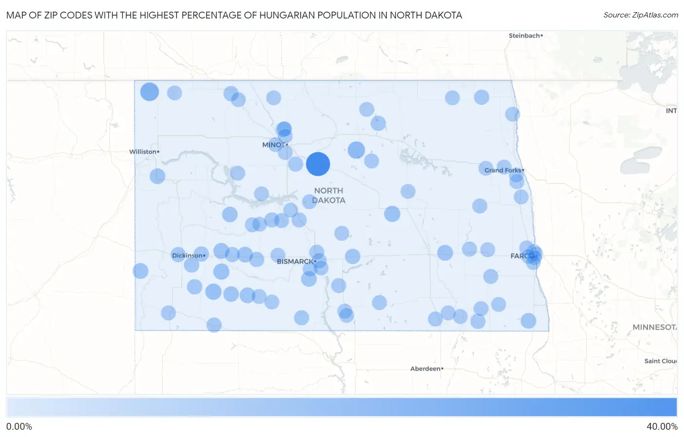 Zip Codes with the Highest Percentage of Hungarian Population in North Dakota Map