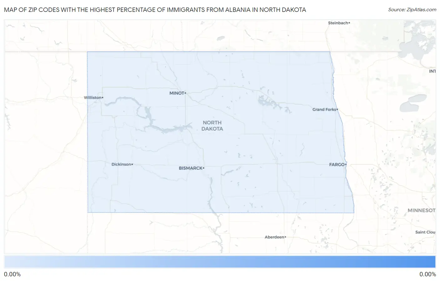 Zip Codes with the Highest Percentage of Immigrants from Albania in North Dakota Map